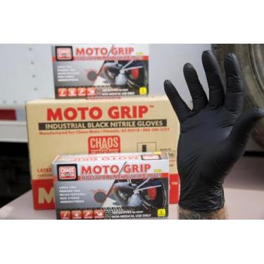 Imagem de CHAOS Moto Luvas De Nitrilo Pretas Grip 5 Mil Sem Látex, Sem Pó, Microtexturizadas Para Reparo, Limpeza, Pintura, Produtos Químicos (1 Caixa/100 Luvas)