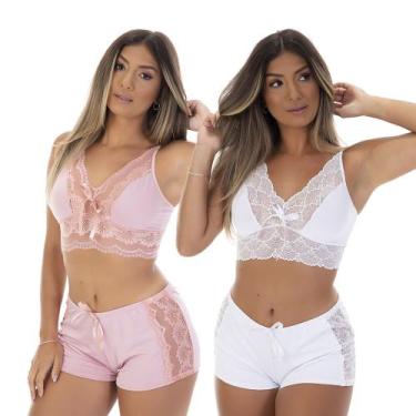 Imagem de Kit 2 Pijamas Baby Dolls Microfibra Renda Short Top - Dakota Lingerie 