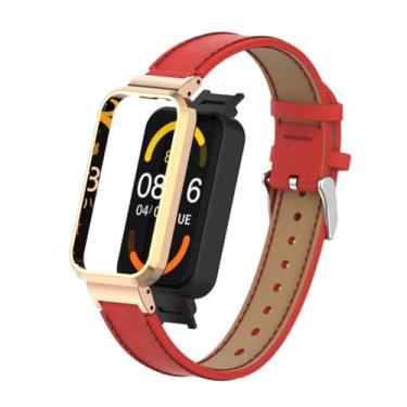 Imagem de T-BLUER Compatível com pulseiras Xiaomi Redmi Smart Band Pro, pulseira de substituição de couro Redmi Smart Band Pro, acessórios com moldura de metal para Xiaomi Redmi Smart Band Pro, vermelho