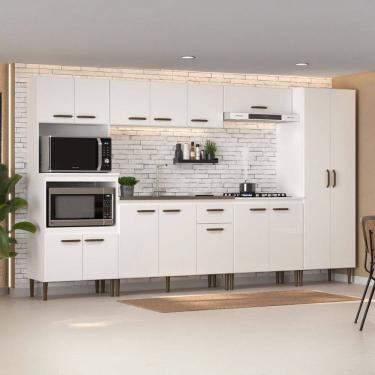 Imagem de Armário de Cozinha Zella com Balcao para Pia e Cooktop 15 Portas 1 Gaveta Branco - Pnr Móveis