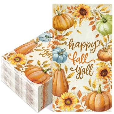 Imagem de JarThenaAMCS Guardanapos de papel de outono, 50 peças, folhas de abóbora, girassol, guardanapos de banheiro, vintage, descartável, guardanapo de toalha de mão para outono, dia de Ação de Graças,