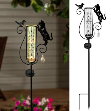 Imagem de Hokfirm Medidor de chuva ao ar livre, estaca de luz solar decorativa de metal preto para gatos e pássaros com medidores de chuva com melhor classificação para quintal, jardim, gramado, caminho, tubo