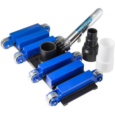 Imagem de Aquatix Pro Cabeça de aspirador de piscina com rodas e adaptador de mangueira, grau profissional de 35,5 cm, alça de alumínio, 12 placas pesadas, bolas de aço inoxidável, cabeça giratória flexível de 2,6 kg com escova inferior