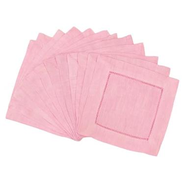 Imagem de CleverDelights Pacote com 12 guardanapos de coquetel de linho rosa claro com costura de bainha – 15,24 cm x 15,24 cm – 100% linho puro