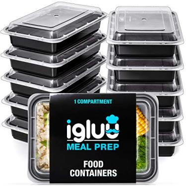 Imagem de Recipientes de preparação de refeição Igluu [pacote com 10] 1 compartimento com tampas herméticas – Caixa de armazenamento de alimentos de plástico – Livre de BPA – Lancheiras reutilizáveis – Seguro para micro-ondas, freezer e lava-louças – eBook bônus