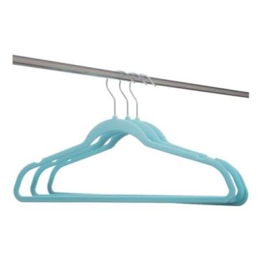 Imagem de Kit 3 Cabides Veludo Antideslizante Adulto Guarda Roupa (Azul)