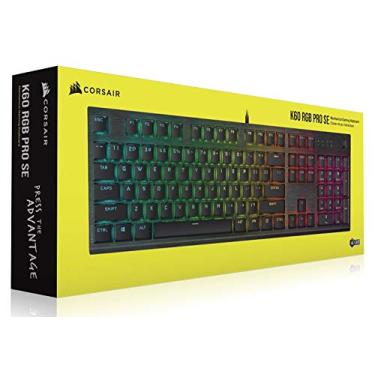Imagem de Corsair Teclado mecânico para jogos K60 RGB Pro SE – Teclas mecânicas Cherry – Moldura de alumínio durável – Retroiluminação RGB personalizável por tecla – Teclas PBT Double Shot – Descanso de mão destacável, preto