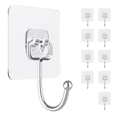 Imagem de HOGXUAE 10 peças de ganchos de parede adesivos reutilizáveis, antiderrapantes, resistentes, 180 graus, bastão giratório de 180 graus, ganchos autoadesivos resistentes para banheiro e cozinha