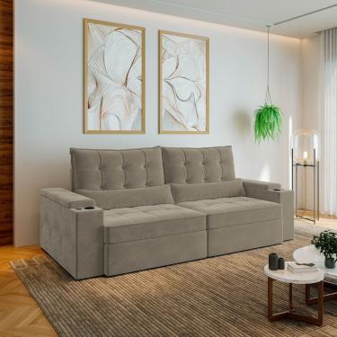 Imagem de Sofá Retrátil E Reclinável Com Porta Copos E Usb 4 Lugares 250cm Embaúba Extra Cabecasa Madeiramadei Cinza Claro