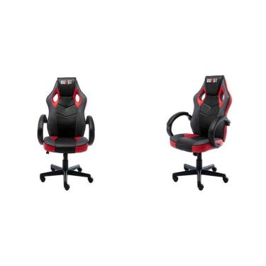 Imagem de Kit 2 Cadeiras Gamer Giratória Regulavel Quest Preto/vermelho