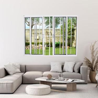Imagem de Janela Vitrô De Alumínio 4 Folhas 100 X 100cm Modular Com Grade Esquadrias Bergamo Branco