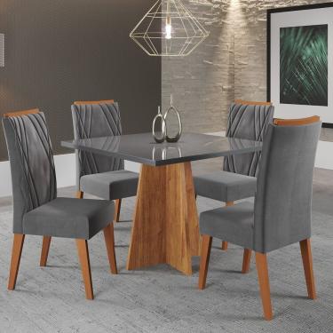 Imagem de Mesa De Jantar Quadrada Columbia Tampo Em Mdp Sem Vidro 90x90 E 4 Cadeiras Vegas Em Madeira Maciça Mel Cinza Grafite