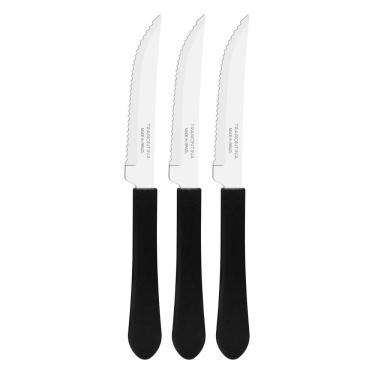 Imagem de Kit 3 Facas De Mesa Churrasco Tramontina Leme Inox Cabo Preto
