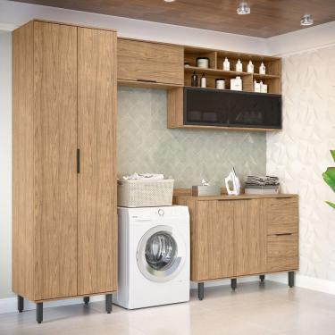 Imagem de Lavanderia Modulada Com 2 Armários Aereos, 1 Balcão E 1 Armário Multiuso Toscana 100%mdf Freijó