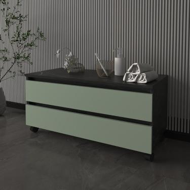 Imagem de Balcão Gabinete Para Banheiro 80cm Com Rodízio E 2 Gavetas Bn3603 Mármore Lunar-verde Mar