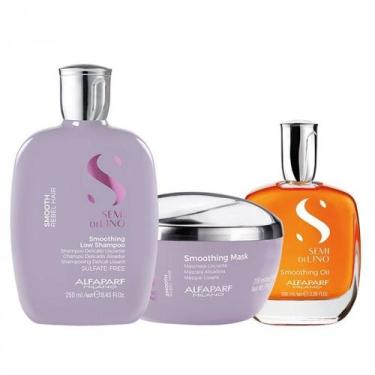 Imagem de Kit Alfaparf Smooth Shampoo 250ml Máscara 200ml Óleo 100ml Hidratação 