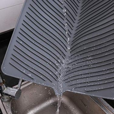 Imagem de Yacee Tapete De Silicone Para Secar Louça 100% À Prova D'Água E Sem Bpa - 24" X 18" 0,3" Grande Proteção Escorredor Resistente Ao Calor Pia Bancada Antiderrapante Lavadora Drenagem (G, Cinza)