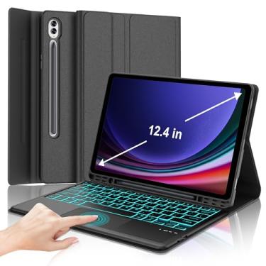 Imagem de SENGBIRCH Capa Com Teclado Para Samsung Galaxy Tab S10+/S9+/S9 Fe+/S8+ De 12,4" Touchpad Multifuncional, Trackpad Removível S9 Plus Tab, Cores Retroiluminação, Suporte S Pen Smart Cover, Preta