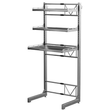 Imagem de Ipotive Prateleiras de lavadora e secadora de aço carbono, elevador de organização e armazenamento de lavanderia de 3 níveis, prateleira de economia de espaço para banheiro, (36 cm - 65 cm) L x 15,75