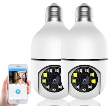 Imagem de Câmera Lâmpada de Segurança Wi-Fi, HD 360° Giratória, Kit com 2 Unidades, Visão Noturna, Sensor de Movimento