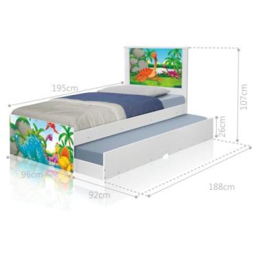 Imagem de Bicama Juvenil com Cabeceira Adesivada Dinossauros no Lago - CASA H