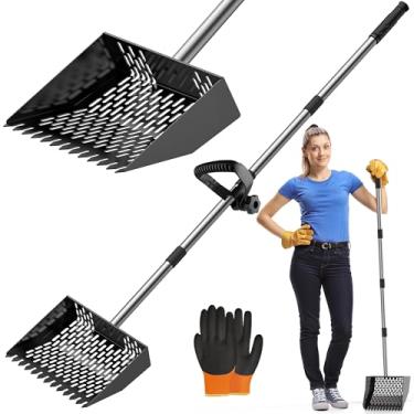 Imagem de Pá de cocô de galinha com aderência ergonômica, pá ajustável 4 em 1 para galinheiro (24 a 177 cm), pá de areia para galinheiro/barraca de cabra/limpeza estável