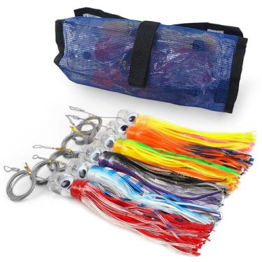 Imagem de Iscas de pedágio de água salgada, 6 peças de iscas de pesca em alto mar com saia de lula, conjunto de iscas de pesca em alto mar offshore para atum, marlin, wahoo, tubarão, mahi, equipamento de pesca