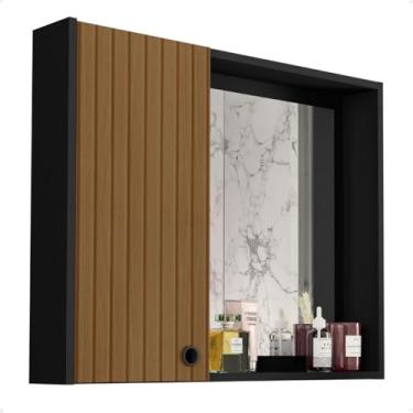 Imagem de Armário Espelheira de Banheiro Suspenso com Espelho 55x45cm – Porta com Dobradiça Resistente e Acabamento Liso para Banheiros Pequenos e Médios (PRETO)