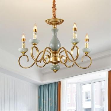 Imagem de Candelabro de Vela Europeia LED Americana Retro Cerâmica Sala de Estar Restaurante Quarto Estudo Villa Hotel Café Lâmpada Pendente (G 5 Luzes)