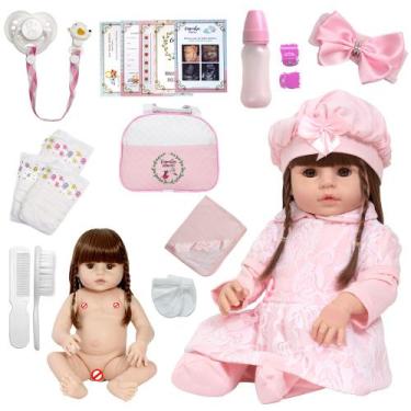 Imagem de Bebe Reborn Princesa Vestido Rosa 46cm Itens Pode Dar Banho - Cegonha 