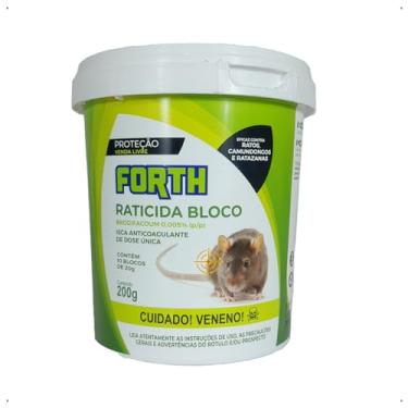 Imagem de Forth Raticida Bloco, Isca, Brodifacoum, Dose Única, Contra Ratos Marrons, Ratazanas e Camundongos, 200g