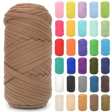 Imagem de Camiseta para crochê, marrom café, tecido elástico grosso, fio de crochê para iniciantes, bolsa de tricô à mão, cesta/porta-copos / artesanato faça você mesmo/decoração de casa 200 g (marrom café