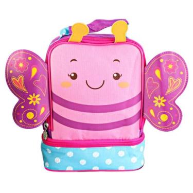 Imagem de Lancheira Térmica Infantil Borboleta, 28 x 32 cm, Roxo e Rosa, com Alças Reguláveis