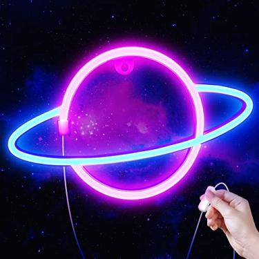 Imagem de Lumoonosity Placas Neon Planet, alimentadas por USB, linda luz LED neon com interruptor liga/desliga, luzes neon estéticas para quarto, sala de estar, sala de jogos, quarto das crianças, parede, casamento, decorações de festa