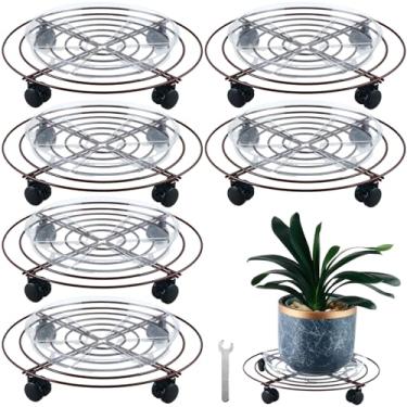 Imagem de KvyusFlourish Pacote Com 6 Carrinhos De Metal Para Plantas Rodas, 15,8" Extragrandes, Suportes Rolantes, Base Ferro Forjado Resistente, Transportadores Vasos, Áreas Internas E Externas, Bandejas Por