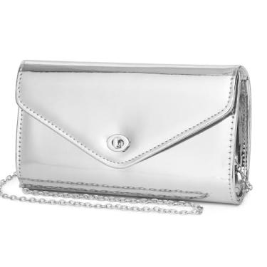 Imagem de Bolsa de mão feminina de couro envernizado, bolsa tiracolo de ombro elegante para encontros, festas de casamento, formatura, Prata 3008