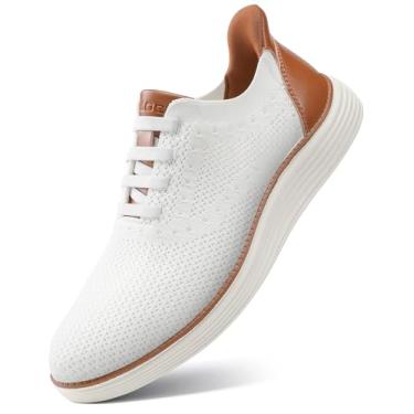 Imagem de VILOCY Tênis masculino casual sem cadarço sem cadarço tênis moderno Breeze Tennis Business Oxfords, Branco, 45