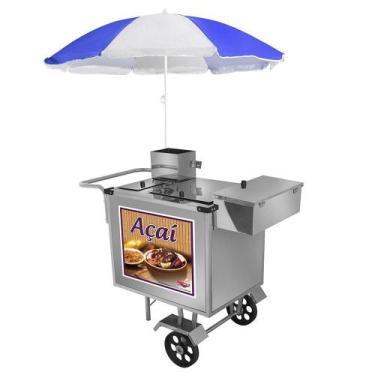 Imagem de Carrinho de Açai Cefaz Luxo em Inox com Rodas Maciças Guarda Sol L15M/