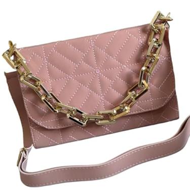 Imagem de Bolsa Feminina Luxo Alça Corrente de Mão e Transversal(Rosa)