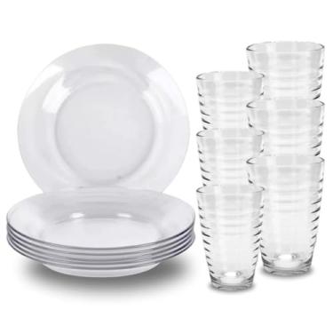 Imagem de Jogo De Prato Fundo e 6 Copos de Vidro Transparente Kit 12 Unidades (12 Peças)