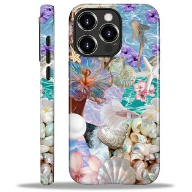 Imagem de MQJCYB Capa para iPhone 16 Pro Max, híbrida, resistente, 2 em 1, de corpo inteiro, resistente, à prova de choque, capa brilhante para iPhone 16 Pro Max - Conchas do oceano, estrela-do-mar, pérolas