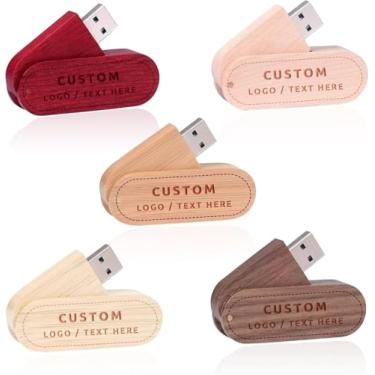 Imagem de Pen drive USB personalizado, giratório de madeira personalizado, pen drive USB 2.0, ideal para presentes corporativos, brindes promocionais, estúdios de fotografia e música e organizações sem fins