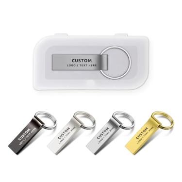 Imagem de Pen drive USB personalizado, pacote com 50 unidades de pen drive USB 2.0 com chaveiro, ideal para presentes corporativos, eventos de negócios e brindes promocionais (32 GB, com caixa de plástico)
