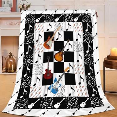 Imagem de Cobertor de guitarra, nota musical, instrumentos musicais, presentes para crianças, meninas, meninos, adultos, mulheres, homens, super macio, aconchegante, de pelúcia, fofo, felpudo, cobertor de lã