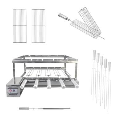 Imagem de Kit Churrasqueira Gira Grill Inox 5 Espetos com Motor na Frente e 2 Grelhas Auxiliares, 1 Espeto grelha giratória e 1 Espeto Espada