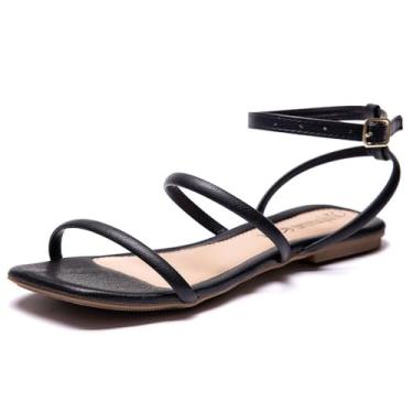 Imagem de Rasteirinha Bico Quadrado Feminina Rasteira Basica Solado PVE Resistente Tiras Finas Palmilha EVA Tamanho:35;Cor:Preto;Gênero:Feminino;Departamento BS:Esporte