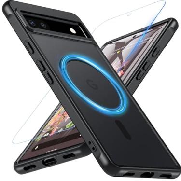Imagem de Cum2giff Capa magnética para Google Pixel 6a com protetor de tela, [compatível com MagSafe], proteção contra quedas de grau militar, fina, translúcida, fosca, à prova de choque, preta