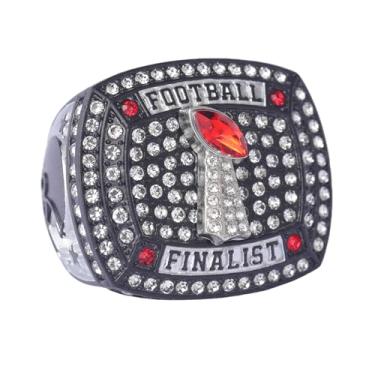Imagem de TOPSPORTSJEWELRY Pacote com 12 peças FFT02 6 Styles Football Championship Trophy Ring Champion and Finalist Awards Finger Size 9 (12 peças Black Finalist)