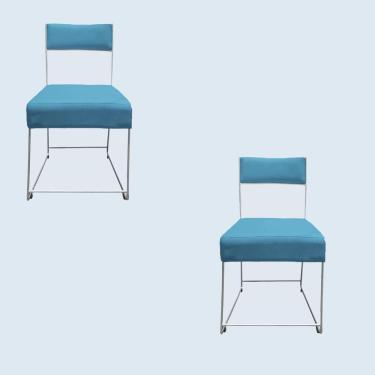 Imagem de Kit 02 Cadeiras Atena Base De Ferro Maciço Prata Suede Azul Tiffany D'classe Decor