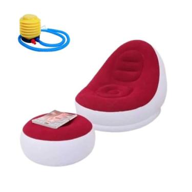 Imagem de Kit Poltrona E Puff Inflável Com Bomba de Inflar Ultra Lounge Portátil Descanso Preguiçoso Sofá Leve Compacta Dobrável (Vermelho)